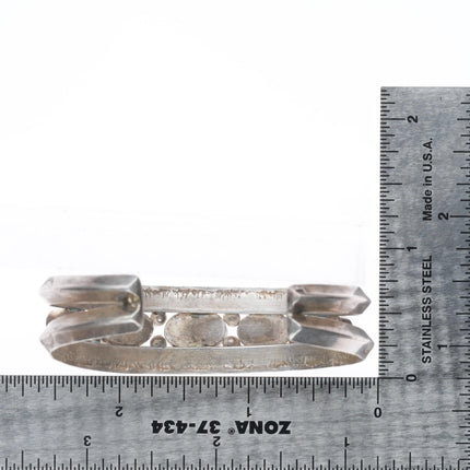 6.25" Vintage Navajo hand stamped turquoise row cuff bracelet sterling silver