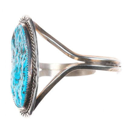 6.5" Vintage D Spencer Navajo sterling silver Kingman turquoise cuff bracelet