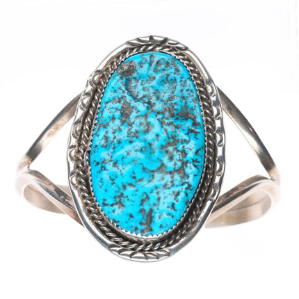 6.5" Vintage D Spencer Navajo sterling silver Kingman turquoise cuff bracelet