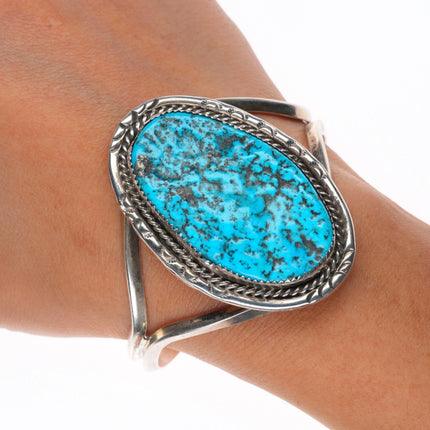6.5" Vintage D Spencer Navajo sterling silver Kingman turquoise cuff bracelet
