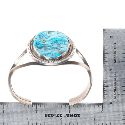 6.5" Vintage D Spencer Navajo sterling silver Kingman turquoise cuff bracelet