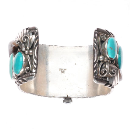 7.25" DB Navajo sterling silver vintage 1980's watch cuff bracelet w/turquoise