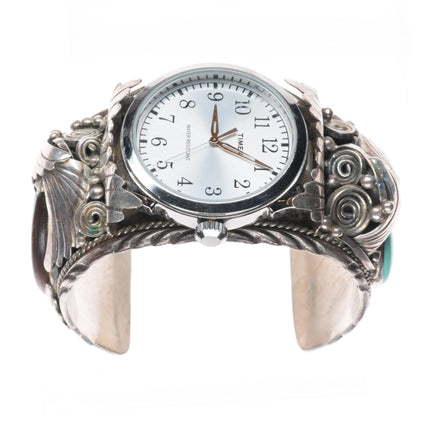 7.25" DB Navajo sterling silver vintage 1980's watch cuff bracelet w/turquoise