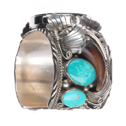 7.25" DB Navajo sterling silver vintage 1980's watch cuff bracelet w/turquoise