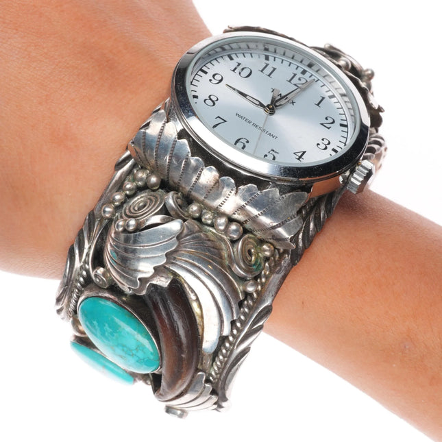 7.25" DB Navajo sterling silver vintage 1980's watch cuff bracelet w/turquoise