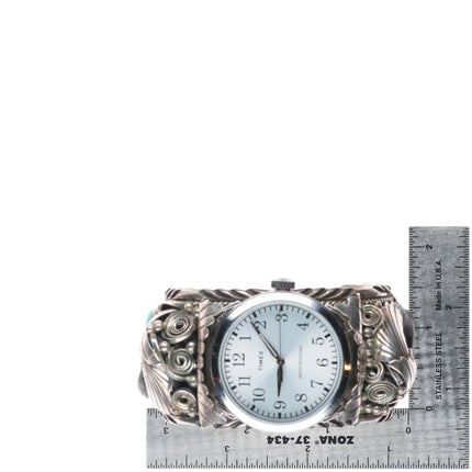 7.25" DB Navajo sterling silver vintage 1980's watch cuff bracelet w/turquoise