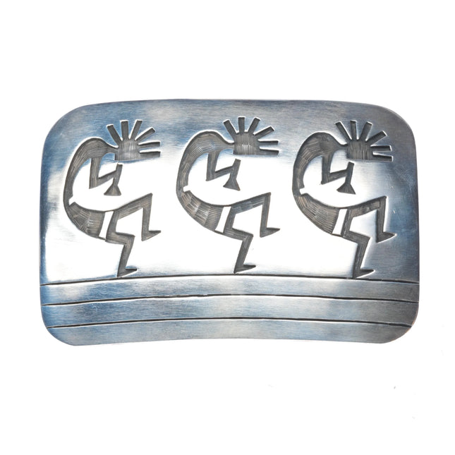 Vintage Navajo or Hopi sterling silver Kokopelli Overlay belt buckle
