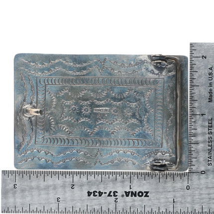 JM Southwestern sterling silver inlaid sunface heavy stamped back belt buckle