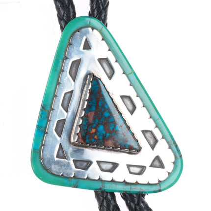 Andrew Redhorse Alvarez spiderweb Bisbee turquoise sterling silver bolo tie