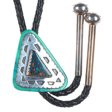 Andrew Redhorse Alvarez spiderweb Bisbee turquoise sterling silver bolo tie