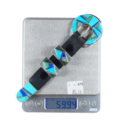 3/4" Jon Peters Navajo sterling silver, turquoise/lapis ranger belt buckle set