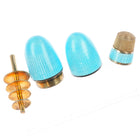 Antique Gilt Sterling silver Guilloche blue egg form sewing kit/thimble/spool