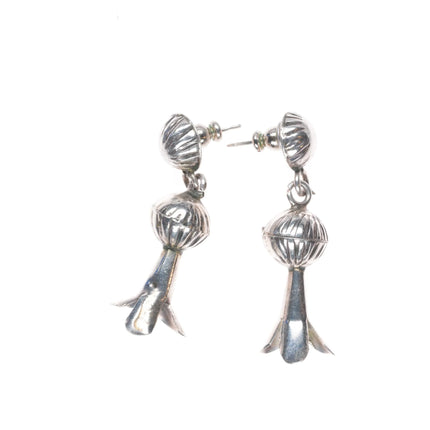 Vintage Navajo pearl fluted squash blossom earrings sterling silver