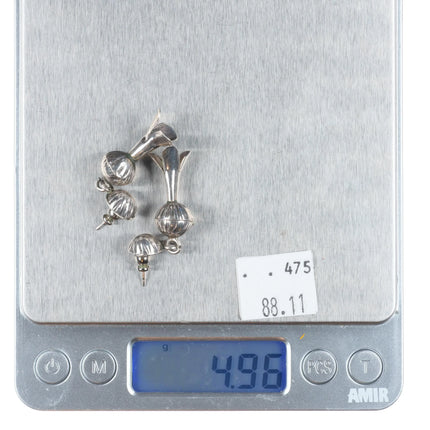 Vintage Navajo pearl fluted squash blossom earrings sterling silver