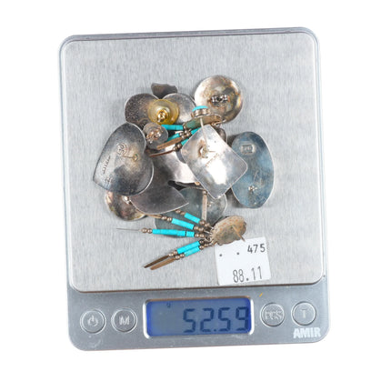 Vintage Southwestern sterling silver, spiny oyster, turquoise earrings lot