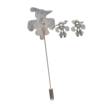 Vintage 1950's-60's Zuni sterling silver thunderbird stickpin/clip on earrings