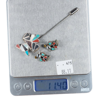 Vintage 1950's-60's Zuni sterling silver thunderbird stickpin/clip on earrings