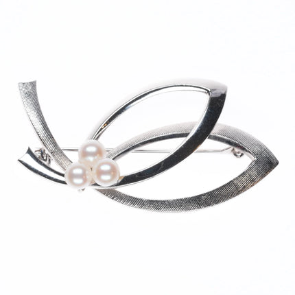 Mikimoto sterling silver modernist pearl pin/brooch