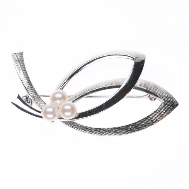 Mikimoto sterling silver modernist pearl pin/brooch