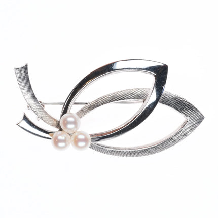 Mikimoto sterling silver modernist pearl pin/brooch