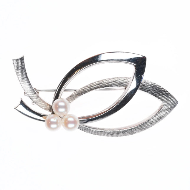 Mikimoto sterling silver modernist pearl pin/brooch