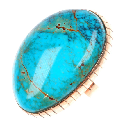 sz7 Native American 14k gold high grade turquoise ring sterling silver back