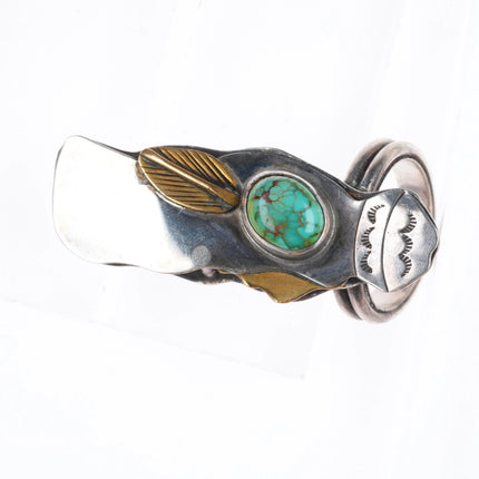sz8 Terrence Hunt Navajo "Sun Boy" sterling silver feather ring w/turquoise