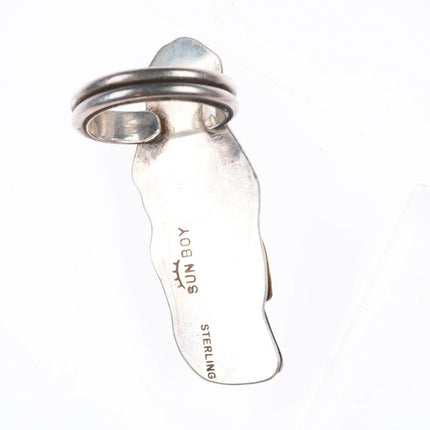 sz8 Terrence Hunt Navajo "Sun Boy" sterling silver feather ring w/turquoise