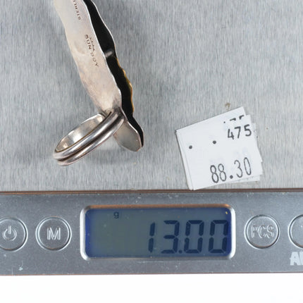 sz8 Terrence Hunt Navajo "Sun Boy" sterling silver feather ring w/turquoise