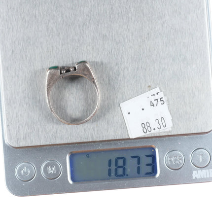 sz12.75 c1930 Navajo ingot silver green turquoise sterling silver two stone ring