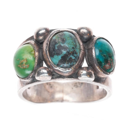 sz8.75 c1930 Navajo 3 stone turquoise row ring sterling silver
