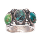 sz8.75 c1930 Navajo 3 stone turquoise row ring sterling silver