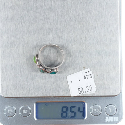 sz8.75 c1930 Navajo 3 stone turquoise row ring sterling silver