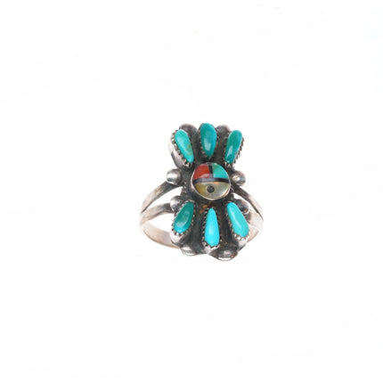 sz7.5 EA Zunie sterling silver sunface inlay turquoise petit point Zuni ring