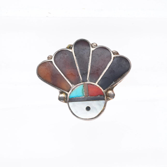 sz5.5  vintage Zuni sterling silver turquoise/shell/coral inlay sunface ring