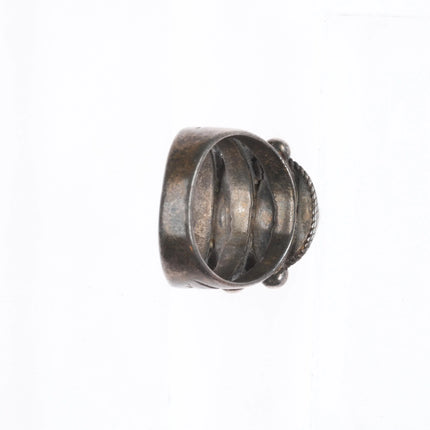 sz9.75 c1930's Navajo sterling silver rope bezel ring with nice turquoise