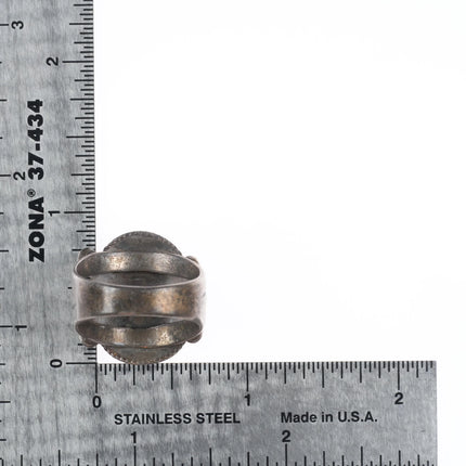 sz9.75 c1930's Navajo sterling silver rope bezel ring with nice turquoise