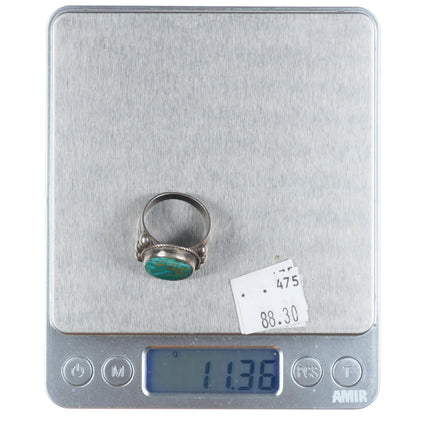 sz9.75 c1930's Navajo sterling silver rope bezel ring with nice turquoise