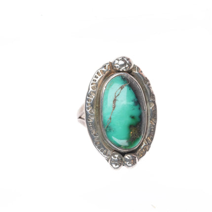 sz7.75 Vintage Navajo sterling silver green turquoise ring bird picto-hallmark