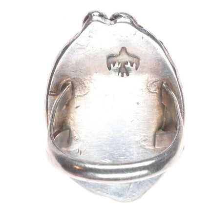 sz7.75 Vintage Navajo sterling silver green turquoise ring bird picto-hallmark