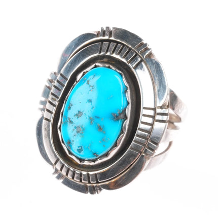 sz8 Vintage Navajo sterling silver shadowbox turquoise ring