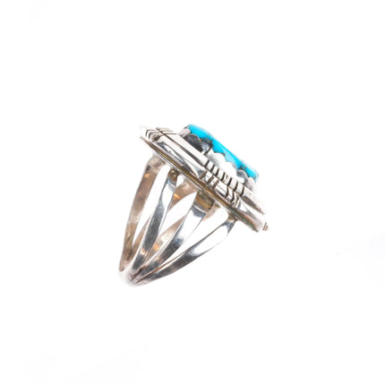 sz8 Vintage Navajo sterling silver shadowbox turquoise ring