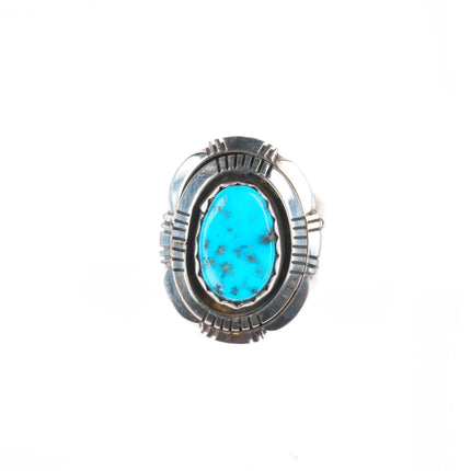 sz8 Vintage Navajo sterling silver shadowbox turquoise ring