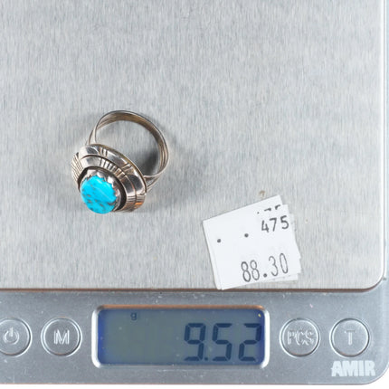sz8 Vintage Navajo sterling silver shadowbox turquoise ring