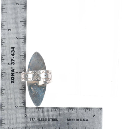 sz8.75 Ken Romero Taos/Laguna sterling silver, turquoise, coral inlay ring