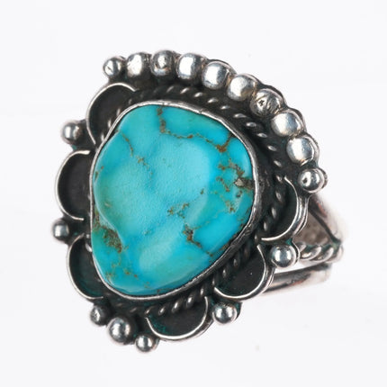 sz7 Vintage Navajo sterling silver waterweb turquoise ring with twisted shank