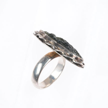 sz9 Vintage southwestern/Native American sterling silver Moldavite large ring