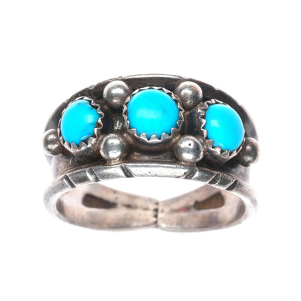 sz10.75 Navajo sterling silver 3 stone vintage turquoise row ring