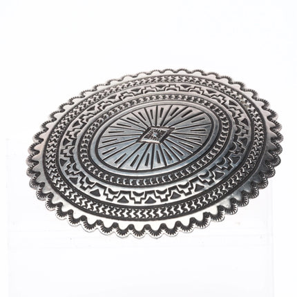 Harris Joe Navajo vintage sterling silver intricately stamped concho belt buckle