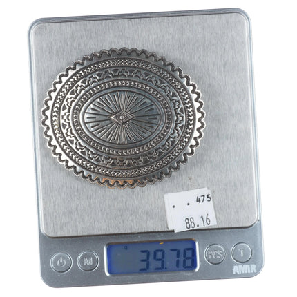 Harris Joe Navajo vintage sterling silver intricately stamped concho belt buckle